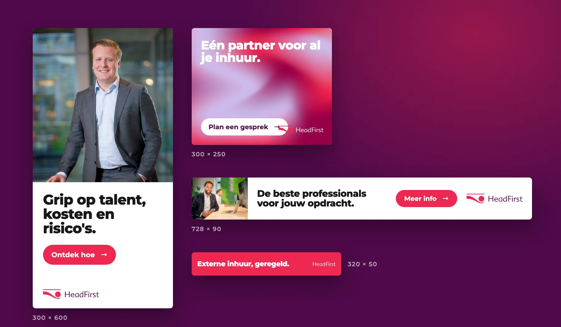 HTML5 banner set: 300×600, 300×250, 728×90 and 320×50