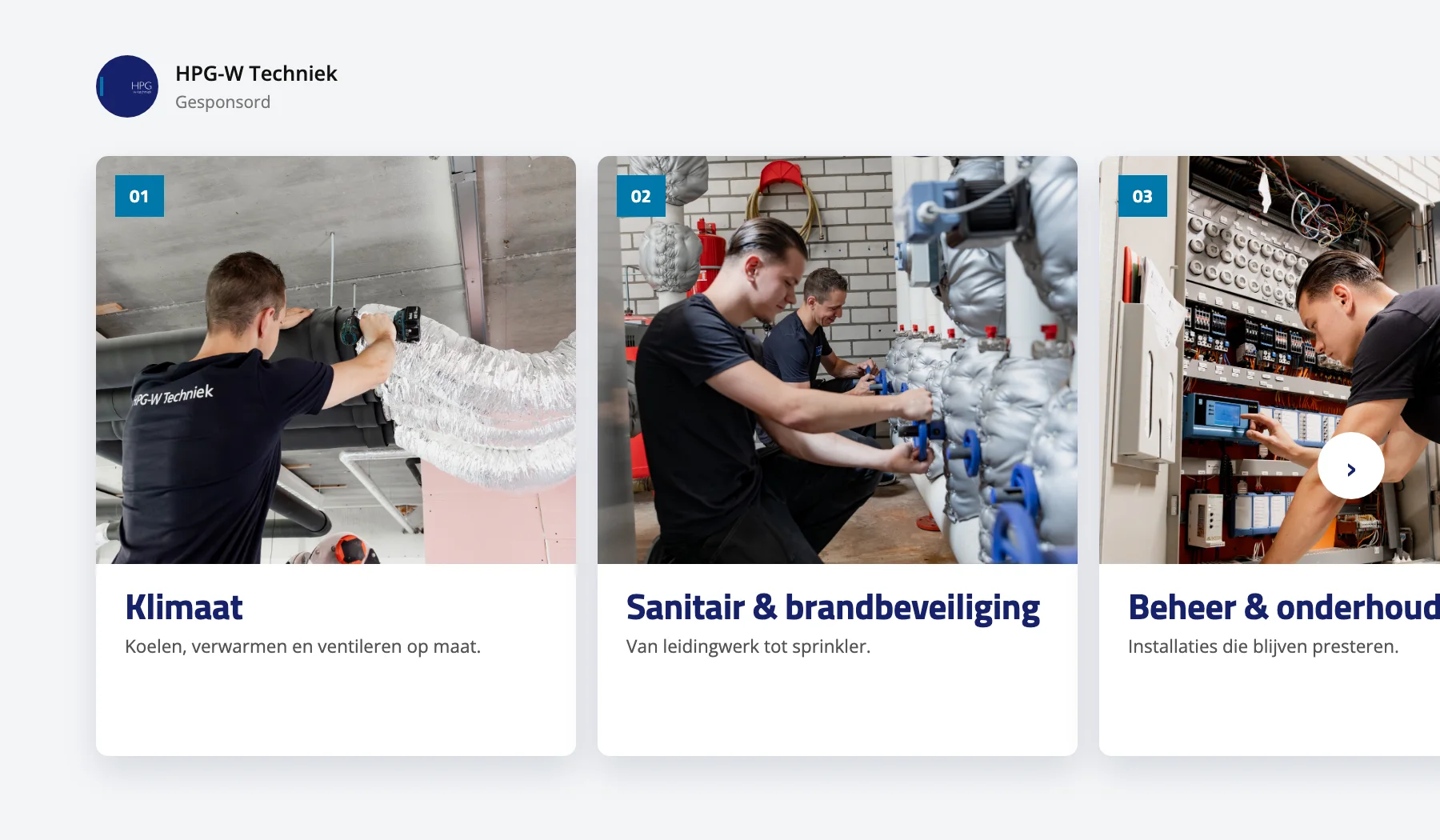 LinkedIn carousel with the three services